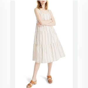 Madewell Button Back Tiered Dress Embroidered Pearl Ivory Size 2